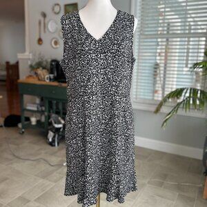 Loft Black & Cream Animal Print Sleeveless Dress in Ponte Knit Sz 14